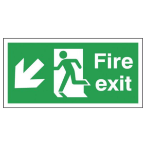 Fire Exit Running with Running Man Arrow Down Left Sign 150mm x 450mm - Image 1