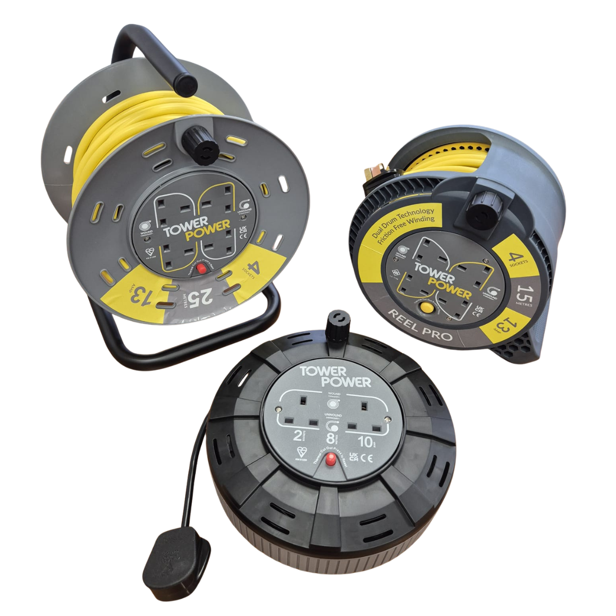 8m 2 Socket Power Cable Reel with Thermal Safety Cut Out – 10 Amp Cassette - Site Consumables | MPS Construction Supplies